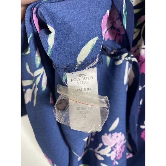 Woman Within Tunic Top 22/24 1X Blue Purple Floral Blouse Romantic Cottagecore - Picture 9 of 11